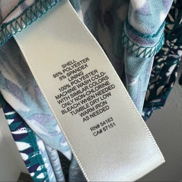 Eliza J Faux Wrap Collared Green Cream Navy Brushstroke Dress 6 - Picture 13 of 14